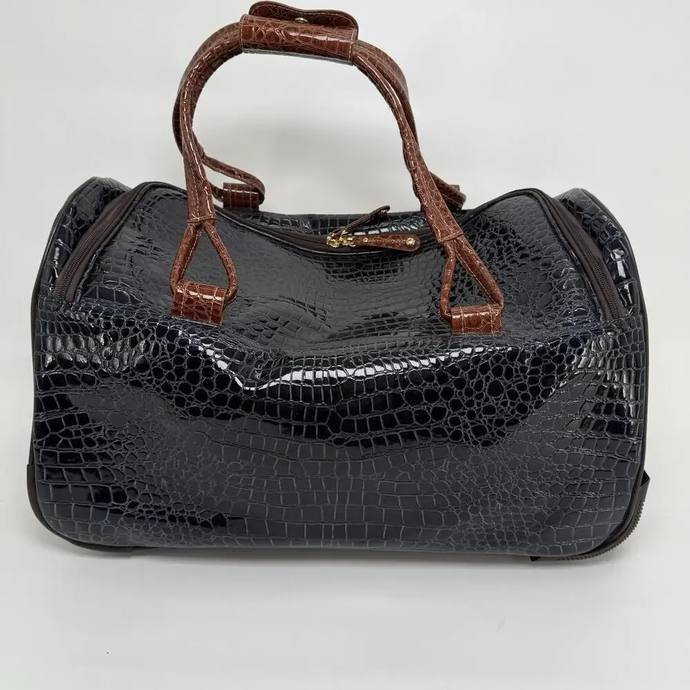 Samantha Black Brown Tweed Croco Embossed Wheeled 22.5” Weekender Luggage
